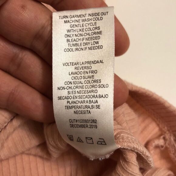 SOCIETY STITCH blush Pink ribbed Crop low cut Top t shirt balloon puff sleeve-L - Picture 5 of 8